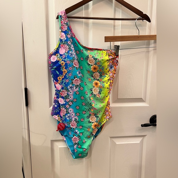 NWOT Johnny Was One-Shoulder Ombré Floral Swimsuit SIZE L - Picture 4 of 8